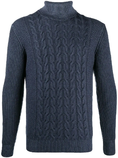 Shop Altea Cable-knit Roll Neck Jumper In Blue