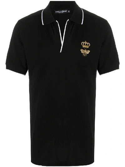Shop Dolce & Gabbana Bee Crown Polo Shirt In Black