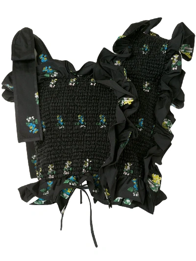 Shop Cecilie Bahnsen Floral-print Ruffled Top In Black