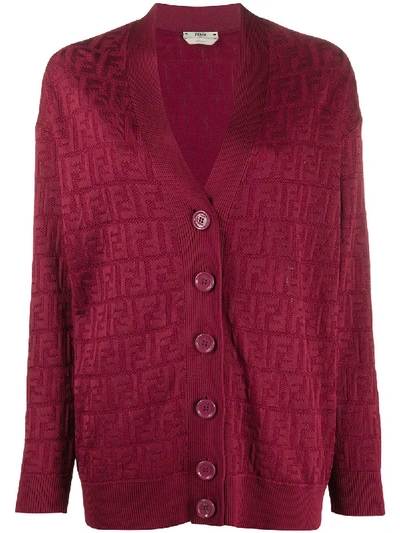 Shop Fendi Ff V-neck Cardigan In Red