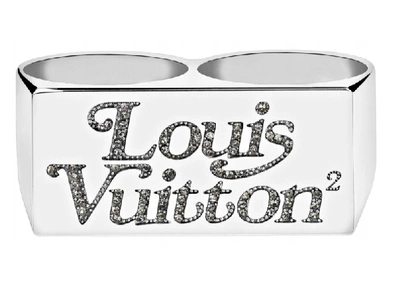 LOUIS VUITTON X NIGO Stainless Steel Strass Squared Double Ring M