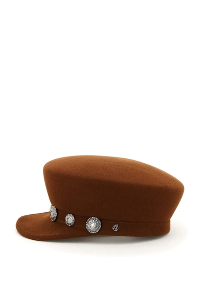 Shop Maison Michel Abby Felt Beanie With Studs In Brown