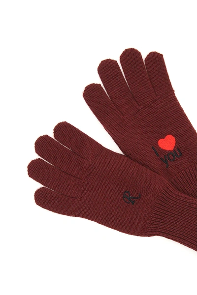 Shop Raf Simons Wool Gloves I Love You In Red