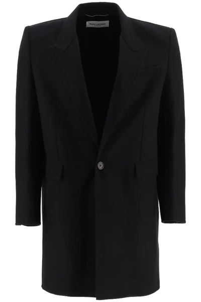 Shop Saint Laurent Double Wool Coat In Black