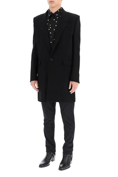 Shop Saint Laurent Double Wool Coat In Black