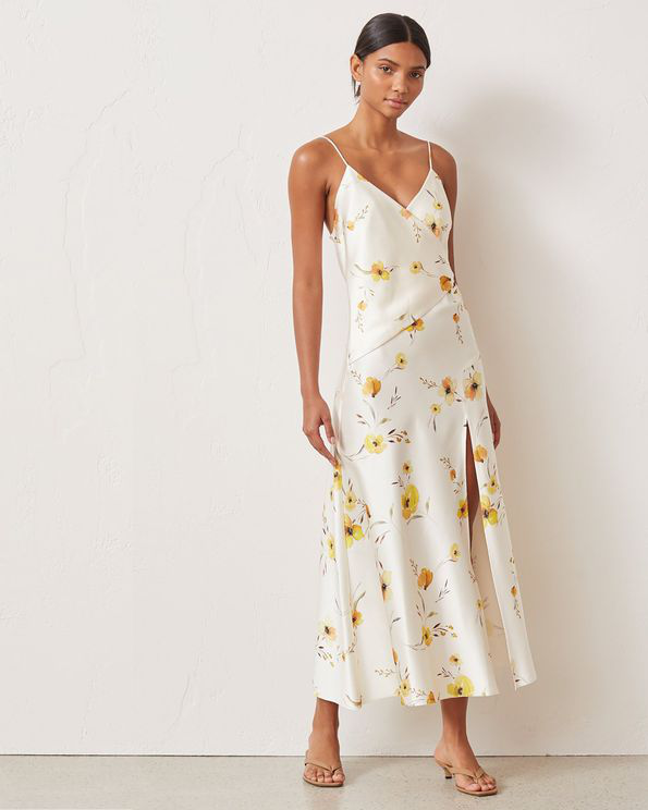 yellow midi slip dress