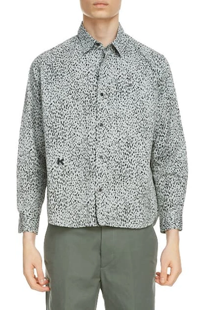 Shop Kenzo Cheetah Print Button-up Shirt In Grey Green