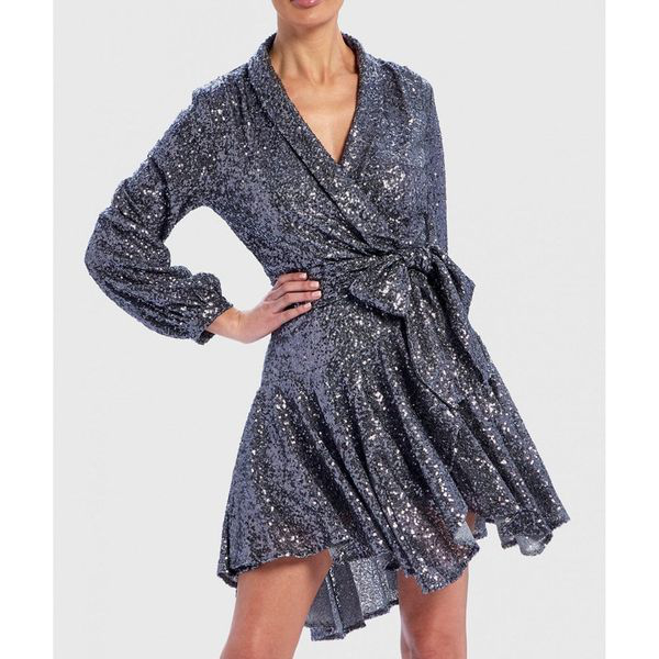 long ruffle wrap dress