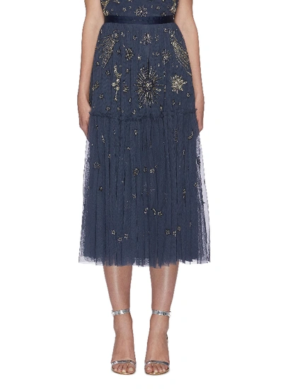 Shop Needle & Thread Galaxy Stars Bead Embellished Midi Skirt In Blue