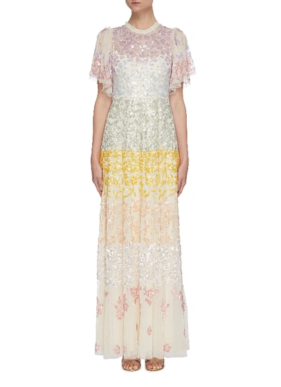 Shop Needle & Thread 'chakra' Rainbow Sequin Embellished Short Sleeve Tulle Gown