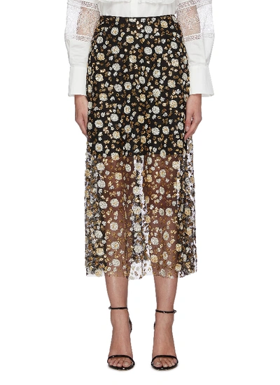 Shop Self-portrait Sequin Embellished Mesh Midi Skirt In Multi-colour