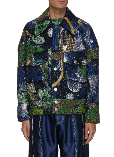 Shop Angel Chen Universe' Mixed Embroidery Jacquard Jacket In Multi-colour