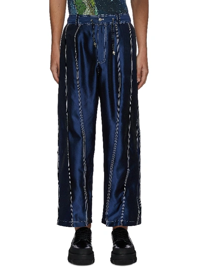 Shop Angel Chen Contrast Stitch Panel Fold Pants In Blue