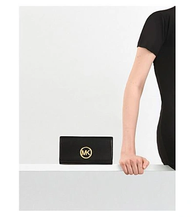 Shop Michael Michael Kors Plaque-detail Leather Wallet In Black