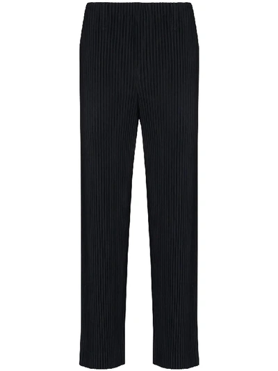 Shop Issey Miyake Pleated-effect Straight-leg Trousers In Blue