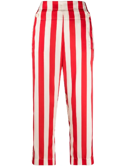 Shop Jejia Striped Cropped Trousers In Red