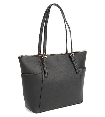 Shop Michael Michael Kors Jet Set Saffiano Tote In Black