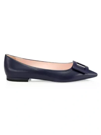 Shop Roger Vivier Women's Gommettine Ball Leather Point-toe Flats In Black