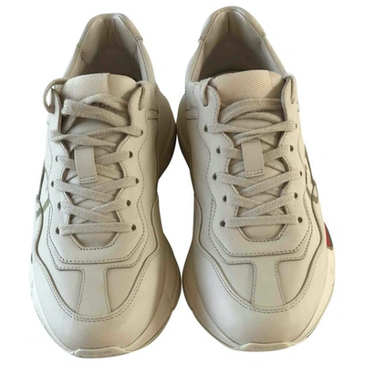 Pre-owned Gucci Rhyton Beige Leather Trainers