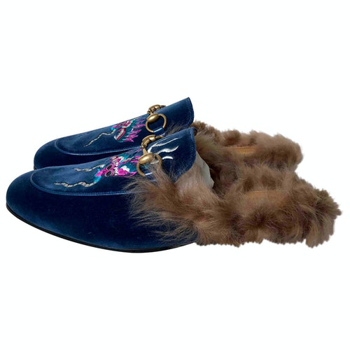 gucci princetown blue velvet