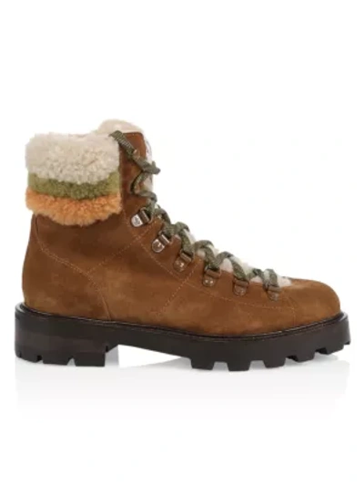 Shop Jimmy Choo Eshe Shearling-trimmed Suede Hiking Boots In Clove