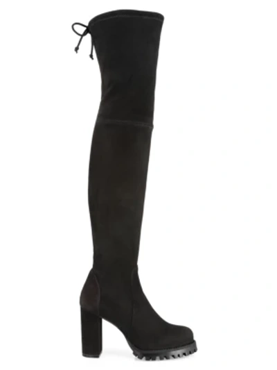 Shop Stuart Weitzman Zoella Lug-sole Over-the-knee Suede Boots In Black