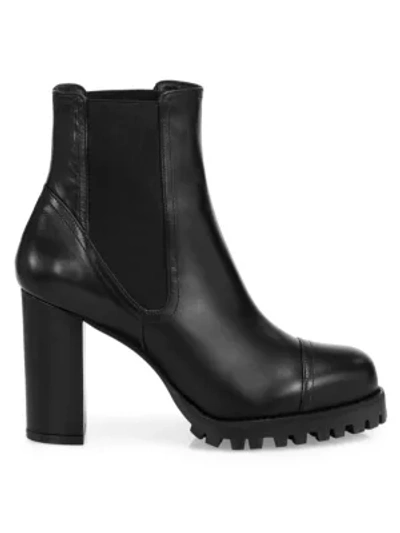 Shop Stuart Weitzman Wenda Lug-sole Leather Chelsea Boots In Black