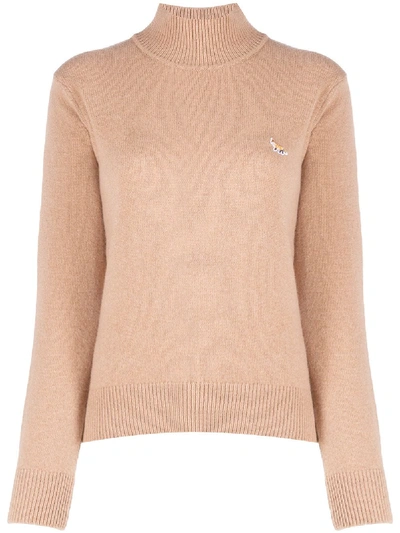 Shop Maison Kitsuné High Neck Wool Jumper In Neutrals