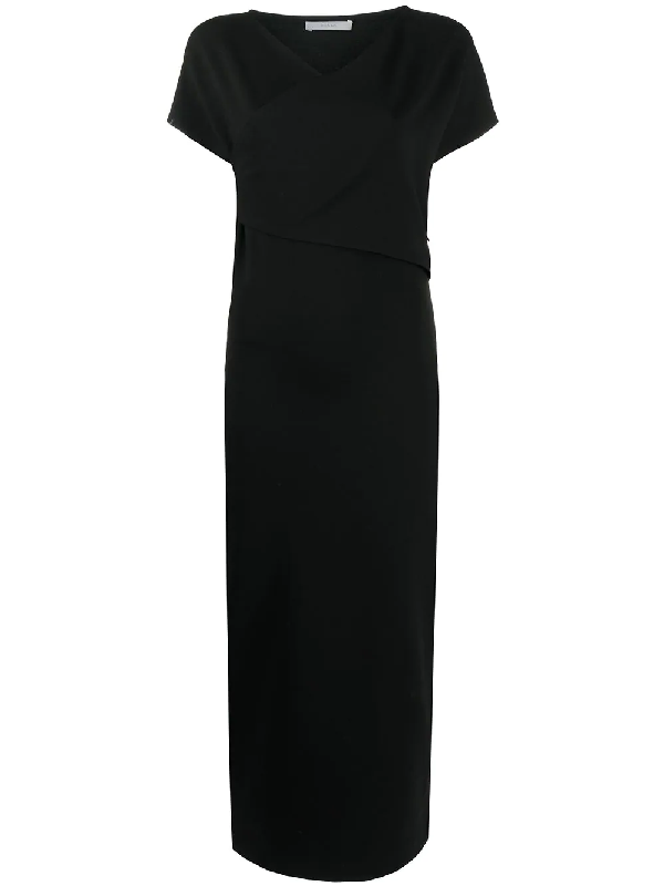 black short sleeve midi dress