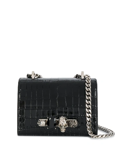 Shop Alexander Mcqueen Small Jewelled 4-ring Satchel In Black