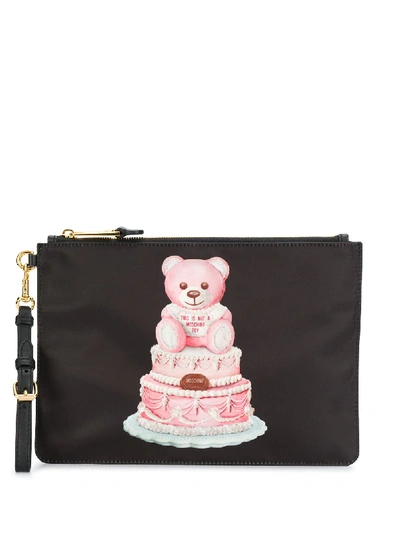 Shop Moschino Cake Teddy Bear Clutch Bag In Black