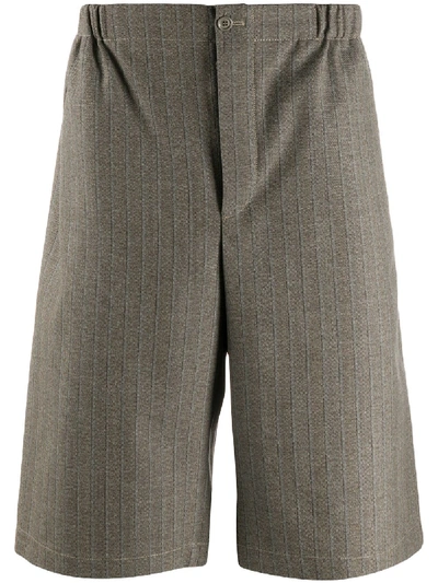 Shop Gucci Striped Tailored Wool Shorts In Brown