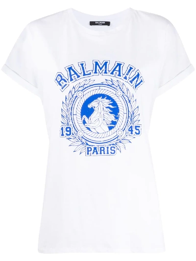 Shop Balmain Logo University Print T-shirt In White
