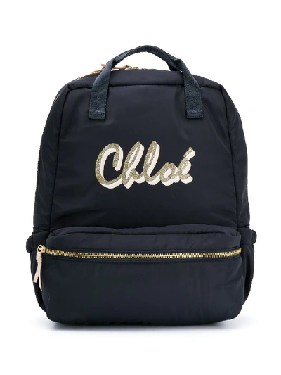 Shop Chloé Logo Print Backpack In Blue