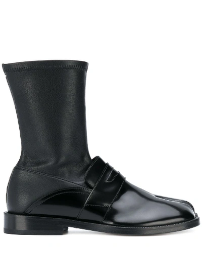 Shop Maison Margiela Tabi Leather Loafer Boots In Black