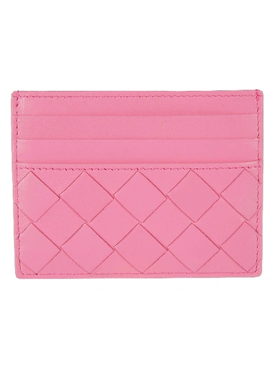 Shop Bottega Veneta Weave Card Holder In Pink/silver