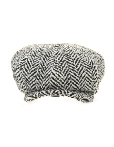 Shop Ermanno Scervino Chevron Wool Flat Cap In Nero/grigio