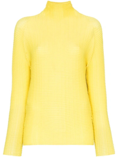 Shop Issey Miyake Long Sleeve Roll Neck Top In Yellow