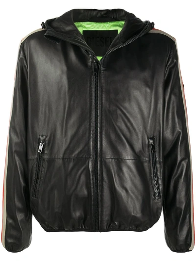 Shop Diesel Long-sleeve Leather Jacket In Black