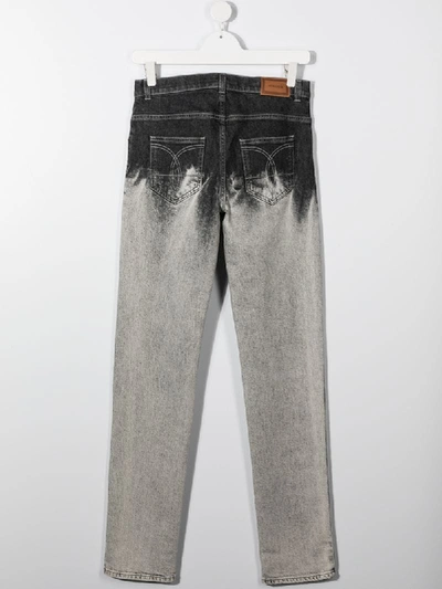 Shop Young Versace Teen Logo Light-wash Jeans In Grey