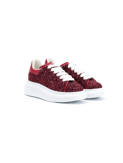 Shop Alexander Mcqueen Glitter Lace-up Sneakers In Red