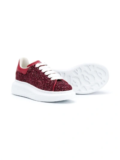 Shop Alexander Mcqueen Glitter Lace-up Sneakers In Red