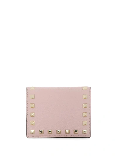 Shop Valentino Rockstud Foldover Wallet In Pink
