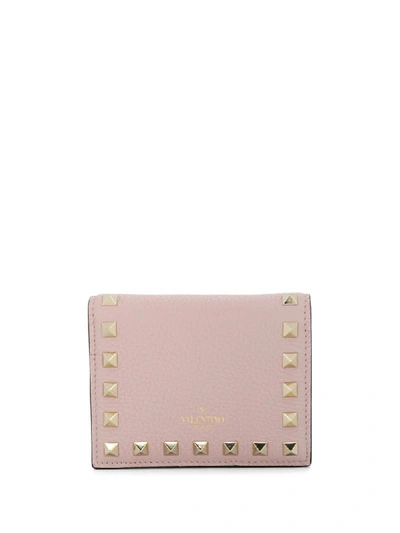Shop Valentino Rockstud Foldover Wallet In Pink