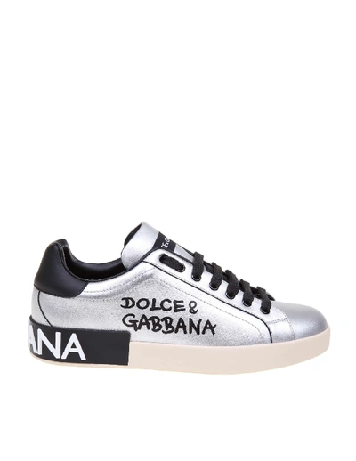 Shop Dolce & Gabbana Portofino Sneakers In Silver Leather