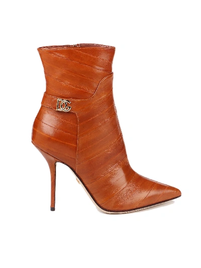 Shop Dolce & Gabbana Pointed-toe Leather Ankle Boots In Bruciato