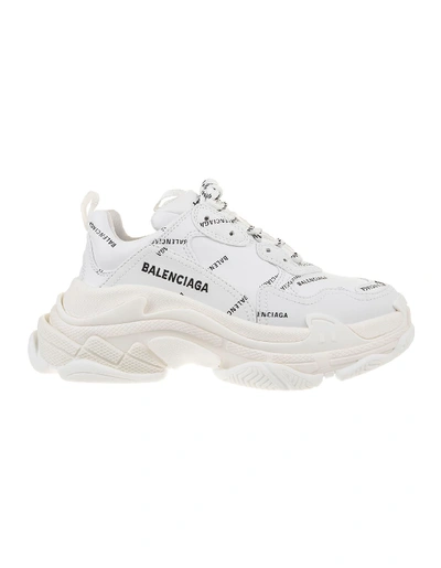 Shop Balenciaga Logo Triple S Sneakers In White/black