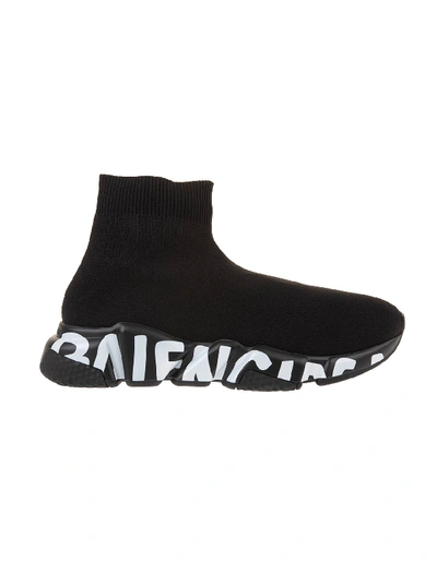 Shop Balenciaga Speed Woven Sneakers In Black/black/white