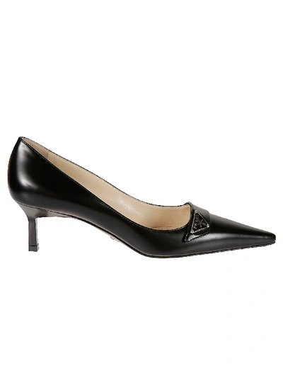 Shop Prada Pointed Toe Logo Pumps In Black