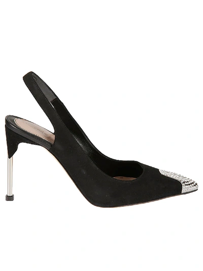 Shop Alexander Mcqueen Crystal-embellished Cut-out Pumps In Black/silver